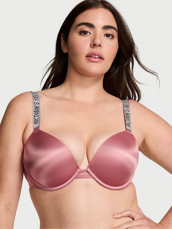 Rose / Pink Victoria Secret Vintage Push Up Shine Strap Bras | KQGCJ9150