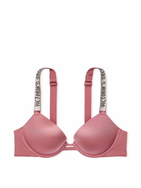 Rose / Pink Victoria Secret Vintage Push Up Shine Strap Bras | KQGCJ9150