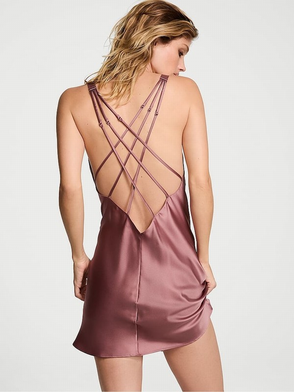 Rose / Pink Victoria Secret Vintage Shine Strappy Back Satin Slip Nightwear | WKXFR0654