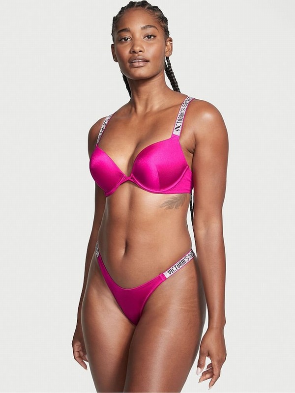Rose / Pink Victoria Secret Wicked Add 2 Cups Push Up Shine Strap Bikini Top | ZKTOJ6425