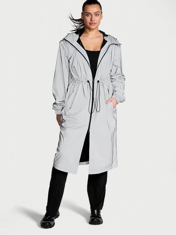 Silver Victoria Secret VSX Fearless Reflective Trench Jackets | MJXQS3541