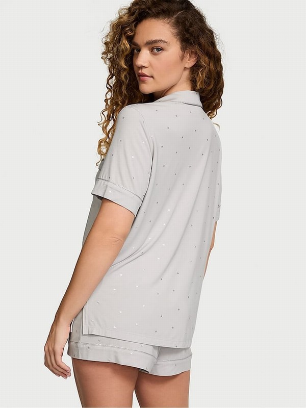 Silver / Grey Victoria Secret Pearl Foil Stars Modal Nightwear | TJOFL1325