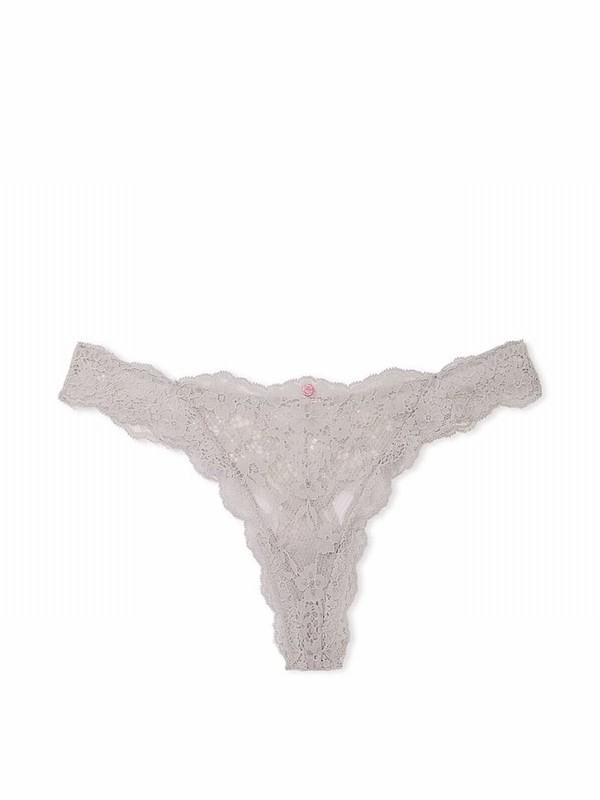 Silver / Grey Victoria Secret Pearl Lace Thong Underwear | DULGQ9826