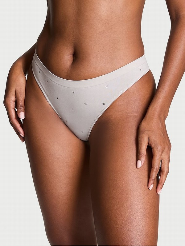 Silver / Grey Victoria Secret Pearl Stars Thong Underwear | RSFJD2384