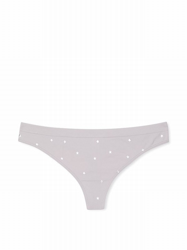 Silver / Grey Victoria Secret Pearl Stars Thong Underwear | RSFJD2384