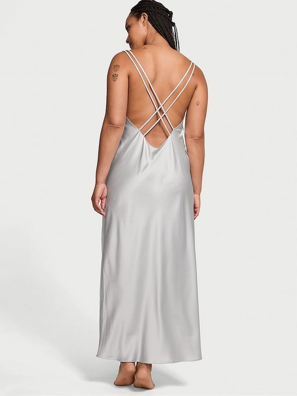 Silver / Grey Victoria Secret Pearl Twinkle Shine Strap Satin Slip Nightwear | RWNQD2065