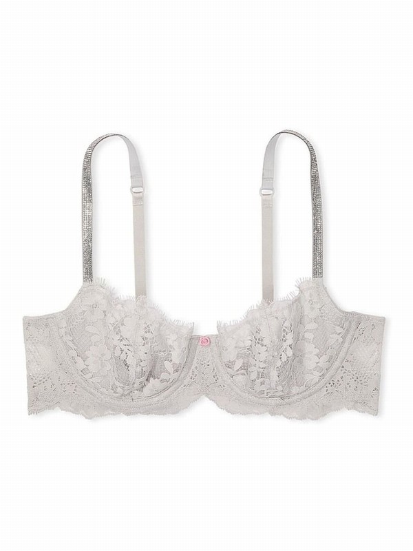Silver / Grey Victoria Secret Pearl Unlined Balcony Twinkle Shine Strap Bras | JIPDF0749
