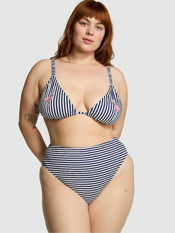 Stripes / Blue Victoria Secret Flamingo High Waisted Bikini Bottom | TSVGA3015