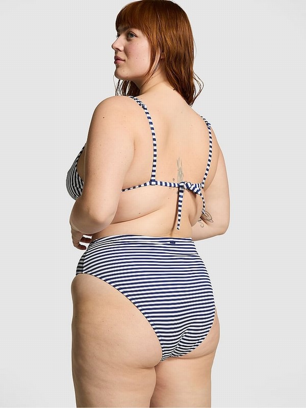 Stripes / Blue Victoria Secret Flamingo High Waisted Bikini Bottom | TSVGA3015