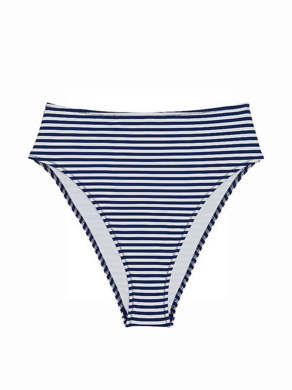 Stripes / Blue Victoria Secret Flamingo High Waisted Bikini Bottom | TSVGA3015