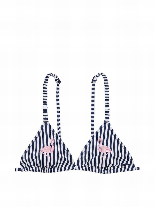 Stripes / Blue Victoria Secret Flamingo Triangle Bikini Top | BFOPT6214