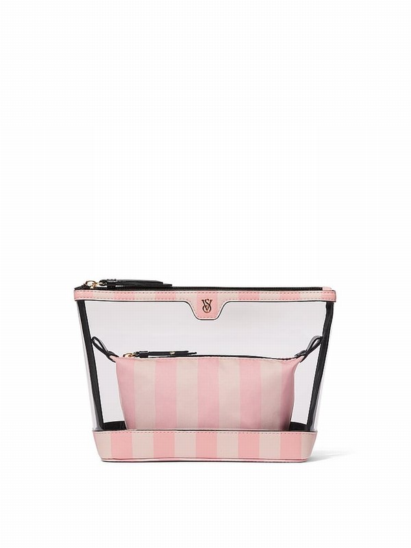 Stripes / Pink Victoria Secret Iconic AM/PM Duo Makeup Bag | ICEJA5781