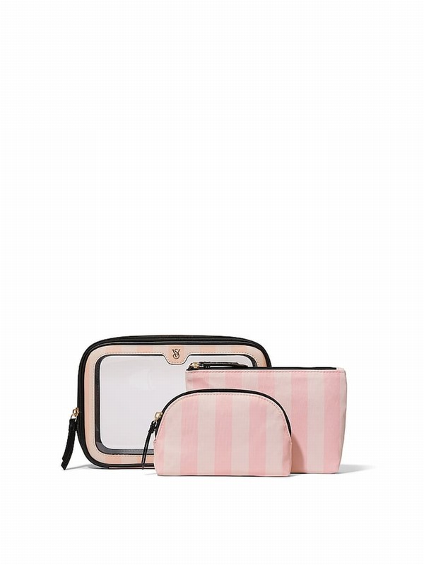 Stripes / Pink Victoria Secret Iconic Getaway Trio Makeup Bag | MKHQA7096