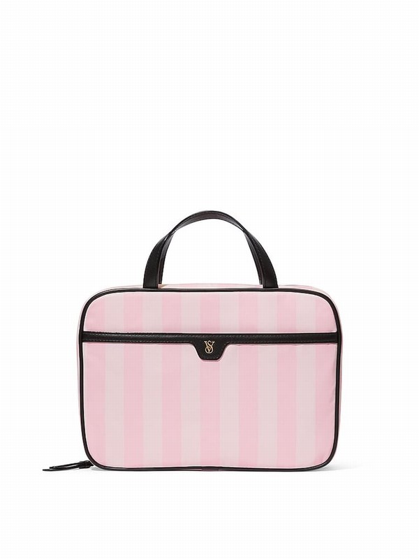 Stripes / Pink Victoria Secret Iconic Jetsetter Hanging Makeup Bag | DNSWH6492