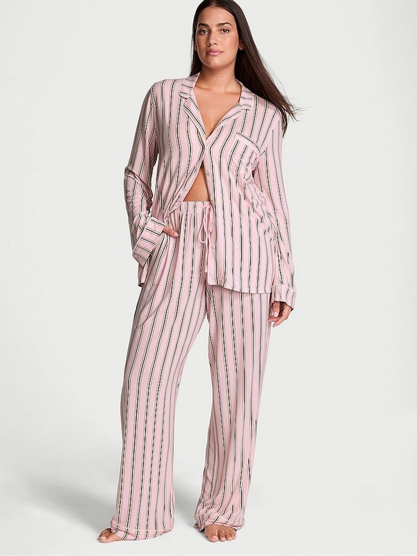 Stripes / Pink Victoria Secret Pretty Blossom Modal Long Nightwear | OHEMI6120