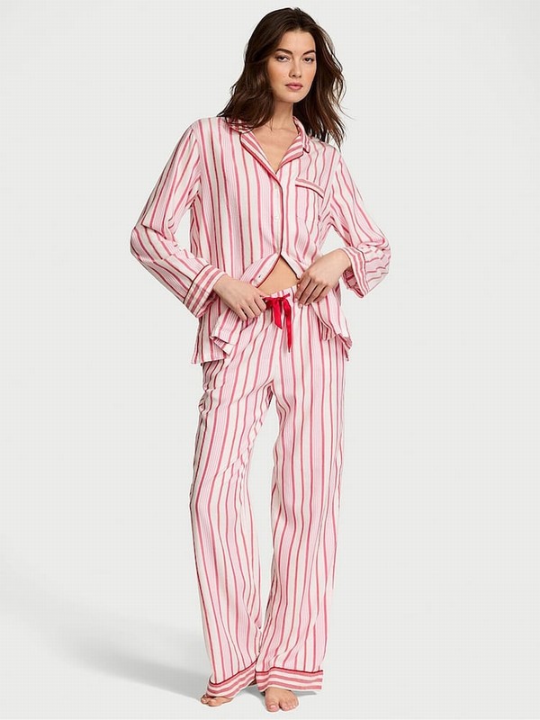 Stripes / Red Victoria Secret Candy Cane Flannel Long Nightwear | WJMIB3012