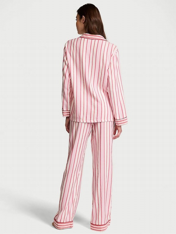 Stripes / Red Victoria Secret Candy Cane Flannel Long Nightwear | WJMIB3012