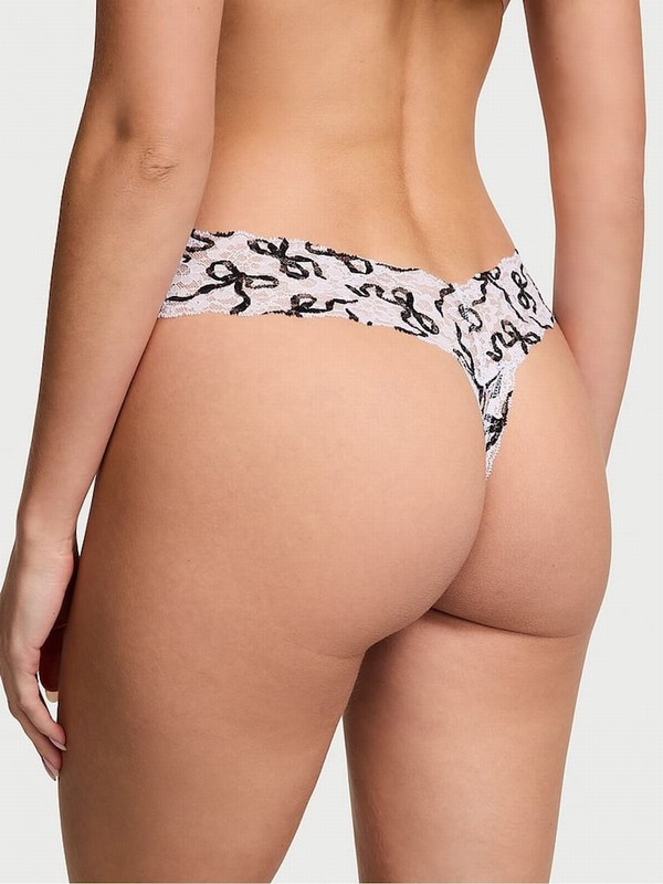 White Victoria Secret Bows Thong Underwear | LUBVA9860