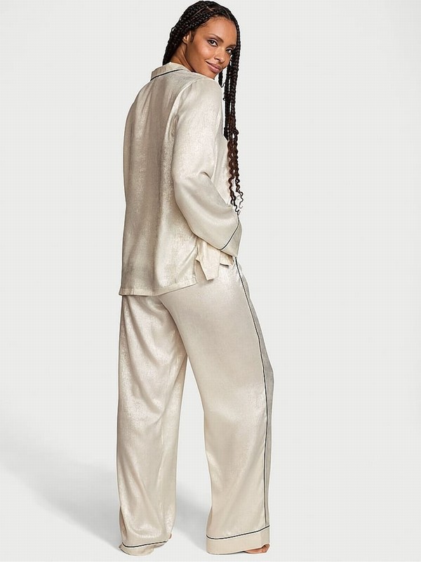 White Victoria Secret CandeFiona Foil Satin Long Nightwear | YKXDA0564