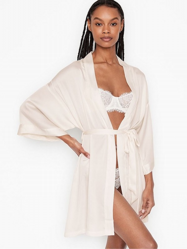 White Victoria Secret Coconut Bride Embellished Robe Lingerie | DXJLW8419