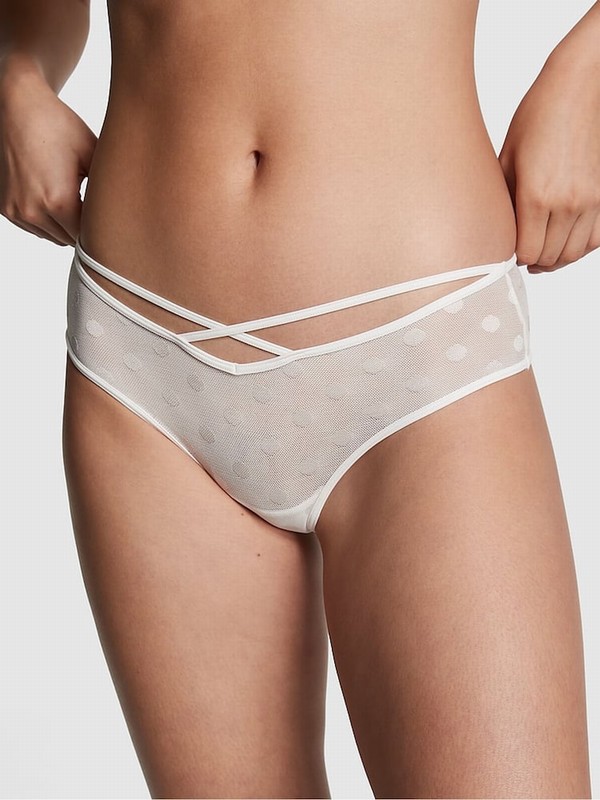 White Victoria Secret Coconut Dot Mesh Cheeky Underwear | OLEXF0913