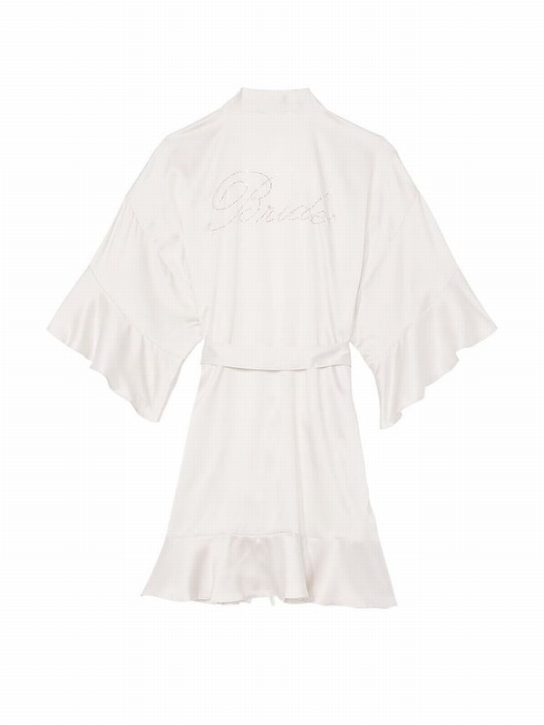White Victoria Secret Coconut Flounce Satin Robe Nightwear | NBUIH6427