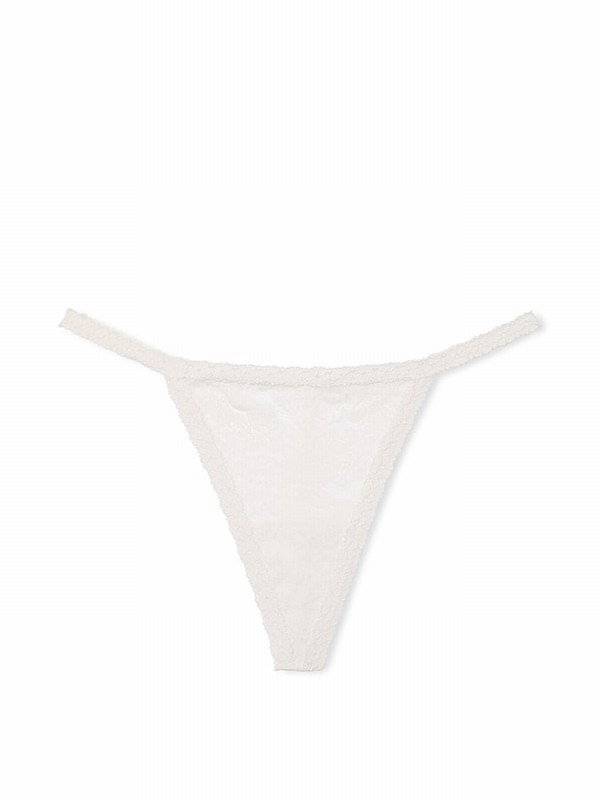 White Victoria Secret Coconut G String Floral Lace Underwear | LKEHT8054