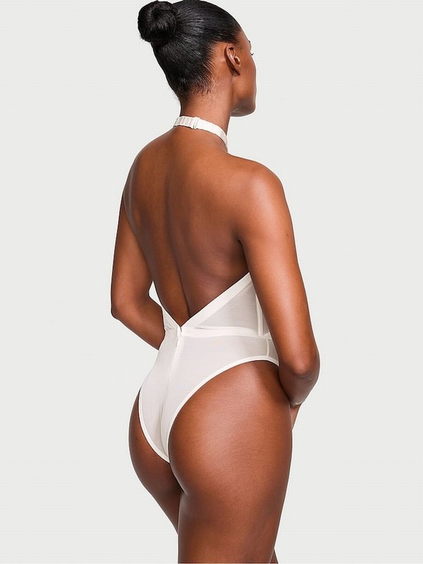 White Victoria Secret Coconut Halter Shine Bodysuit Lingerie | NETZQ5902