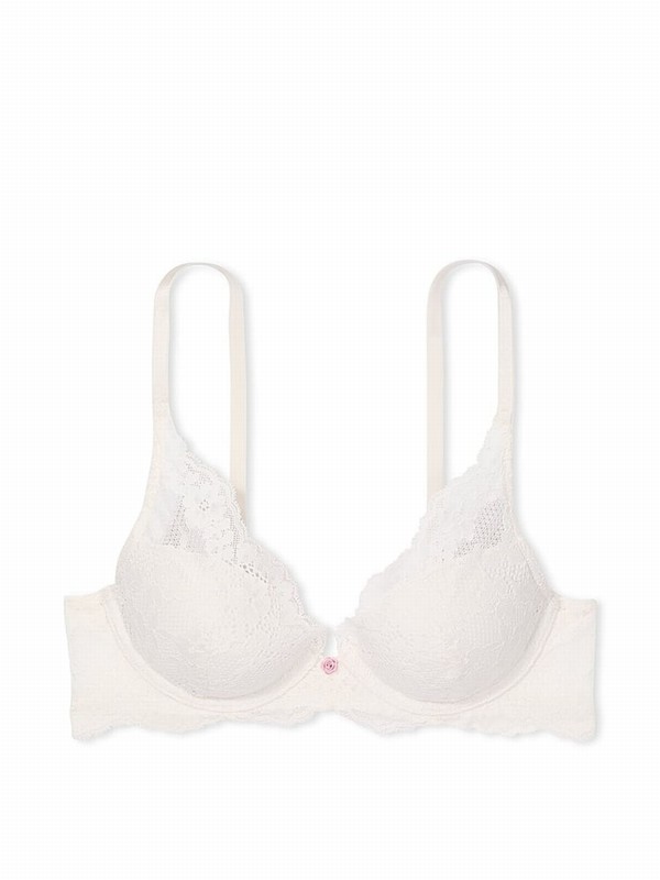 White Victoria Secret Coconut Lace Half Pad Plunge Bras | FOIAK8275