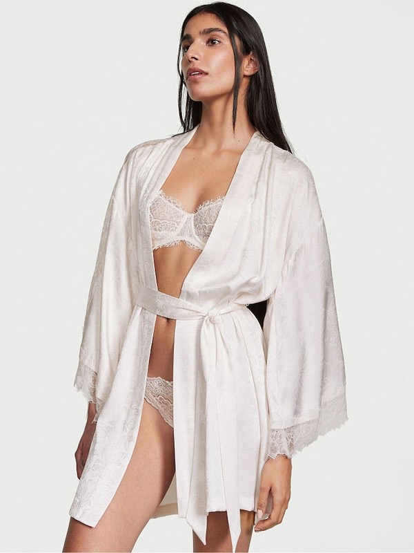 White Victoria Secret Coconut Lace Inset Robe Nightwear | LOXCU7510