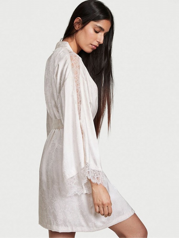 White Victoria Secret Coconut Lace Inset Robe Nightwear | LOXCU7510