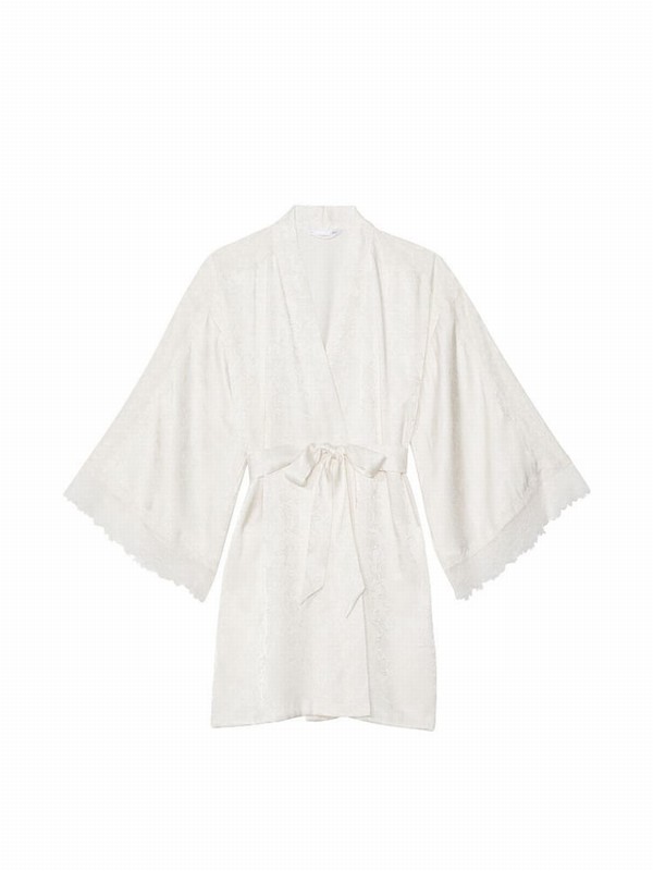 White Victoria Secret Coconut Lace Inset Robe Nightwear | LOXCU7510
