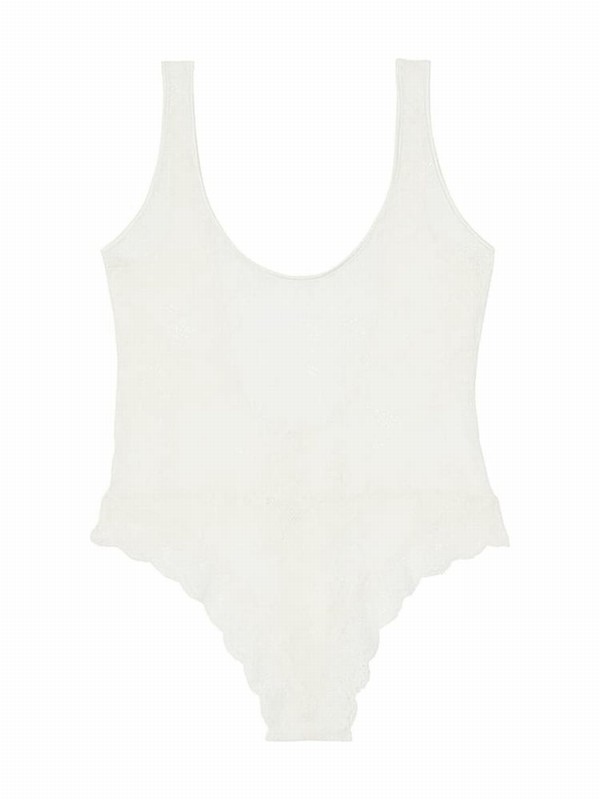 White Victoria Secret Coconut Lace Scoop Bodysuit Tops | OXTZK0278