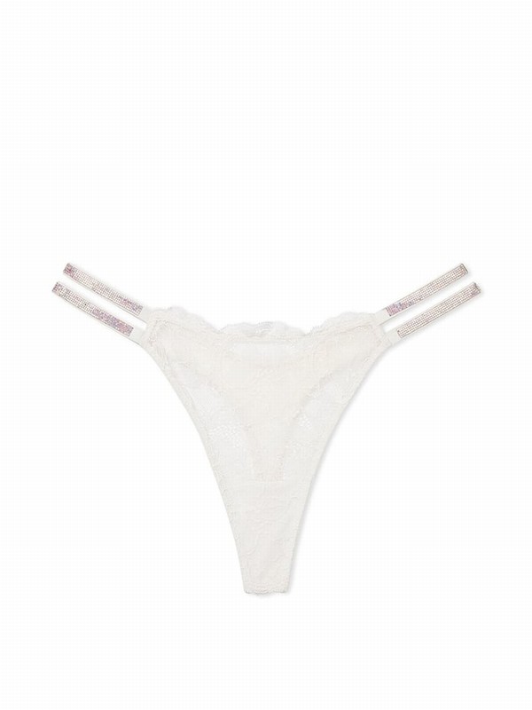 White Victoria Secret Coconut Lace Shine Strap Thong Double Shine Strap Underwear | LPNXV8617