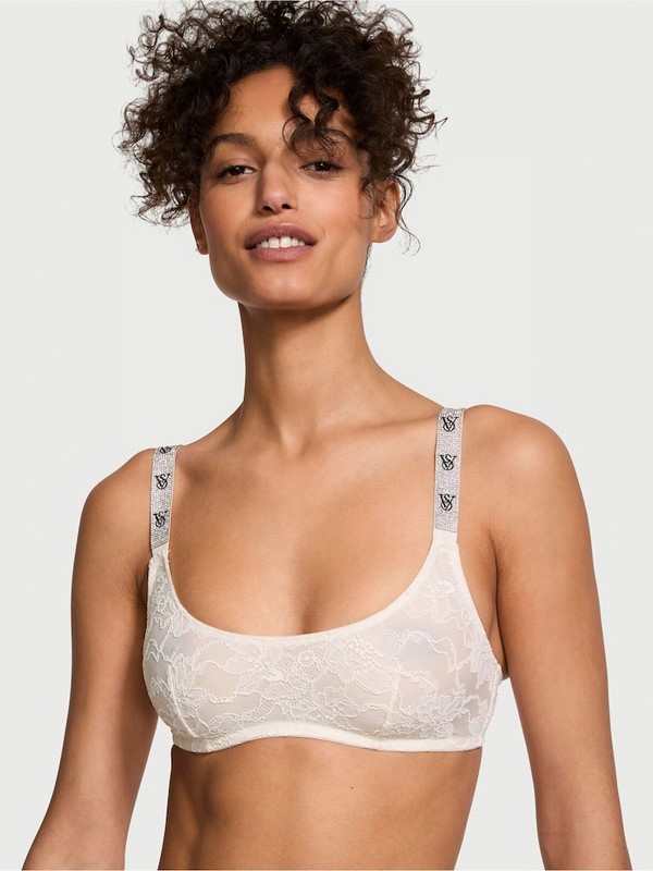 White Victoria Secret Coconut Lace Shine Straplette Bras | OTGBM3710