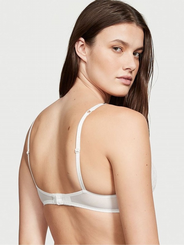 White Victoria Secret Coconut Lace Skinny Chain Shine Strap Push Up Bras | IYEUJ2460