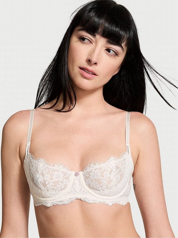 White Victoria Secret Coconut Lace Unlined Balcony Bras | OLCUE1605