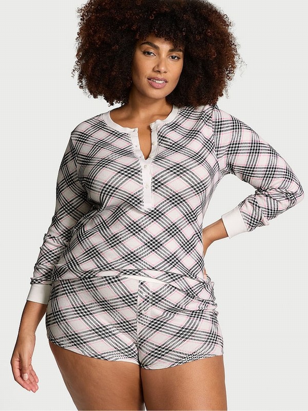 White Victoria Secret Coconut Lovely Plaid Thermal Nightwear | CRWAZ2307