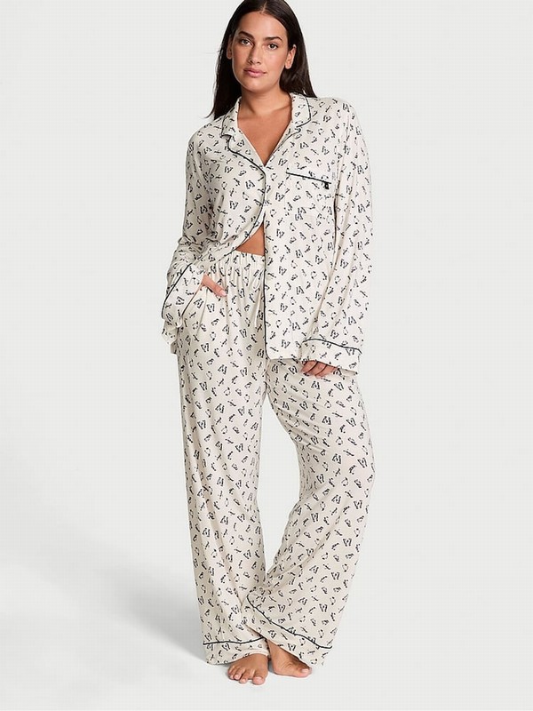 White Victoria Secret Coconut Merry Penguins Modal Long Nightwear | LRNTB5298
