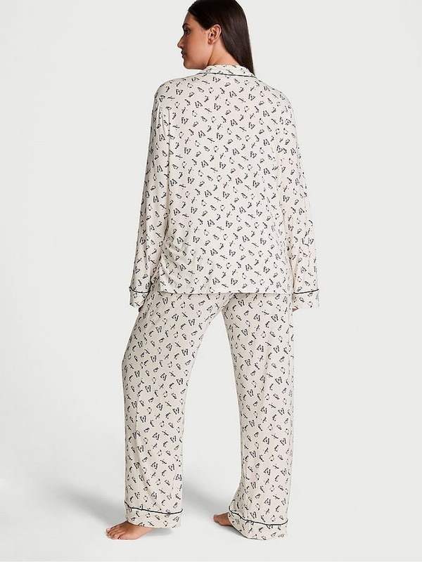 White Victoria Secret Coconut Merry Penguins Modal Long Nightwear | LRNTB5298