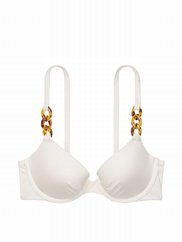 White Victoria Secret Coconut Push Up Chain Bikini Top | LJGRH0781