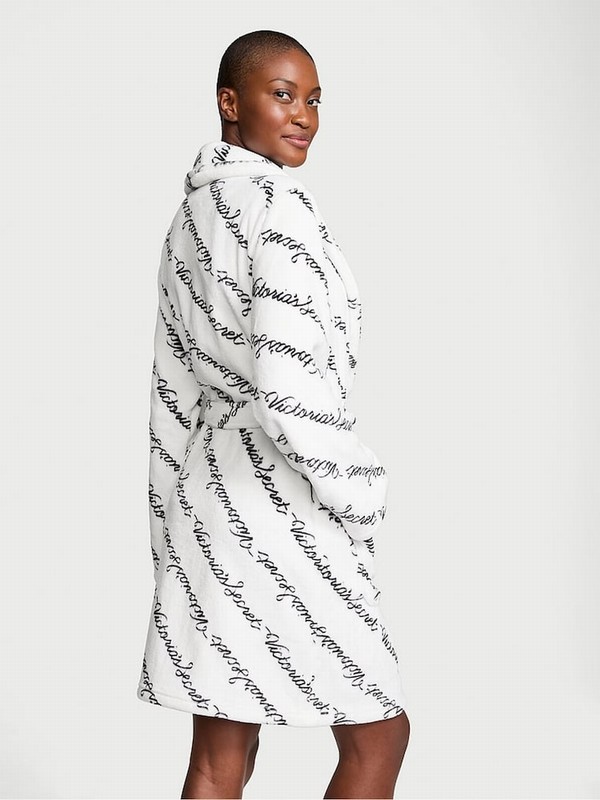 White Victoria Secret Coconut Ribbon Script Cosying Gown Lingerie | ZTOHJ6758