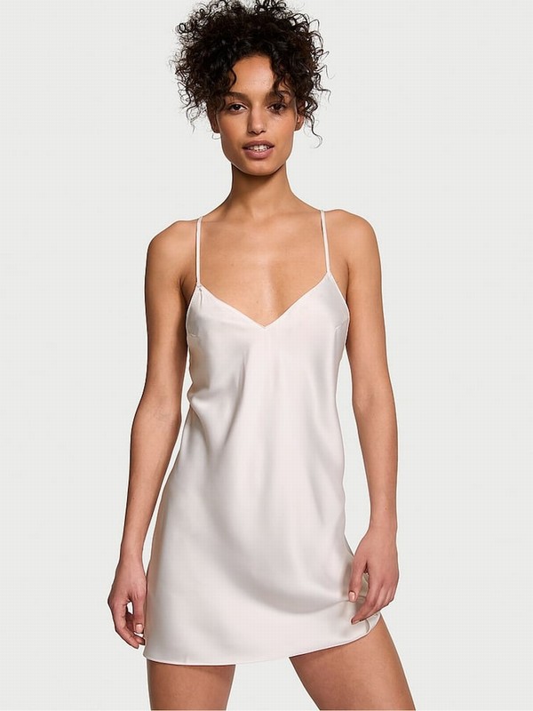 White Victoria Secret Coconut Satin Open Back Slip Nightwear | BTEHM7321