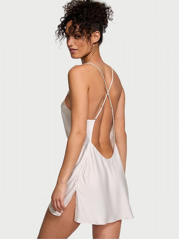 White Victoria Secret Coconut Satin Open Back Slip Nightwear | BTEHM7321