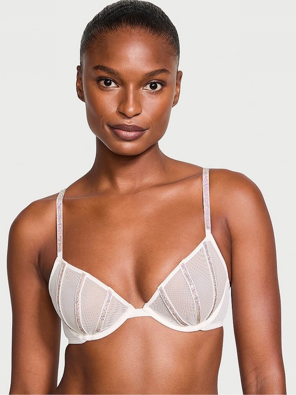 White Victoria Secret Coconut Sheer Shine Low Cut Demi Bras | GNKAB1879