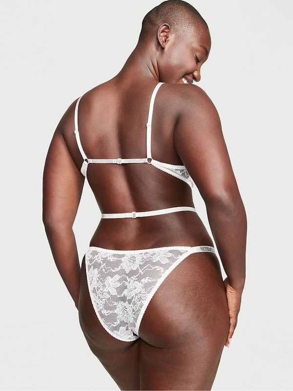 White Victoria Secret Coconut Shine Strap Lace Crotchless Bodysuit Lingerie | CJLVO4105