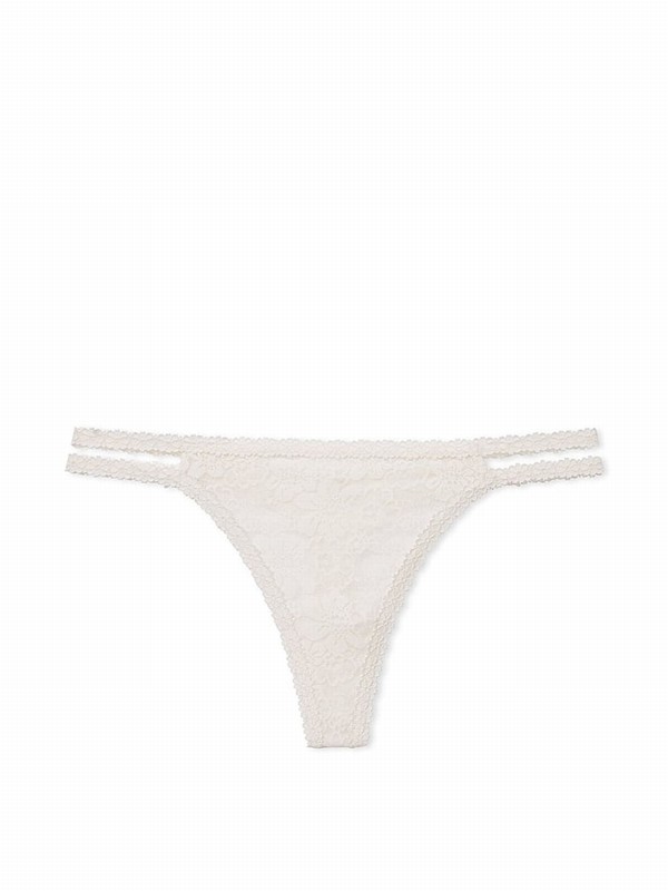 White Victoria Secret Coconut Thong Floral Lace Underwear | HCMYG1430