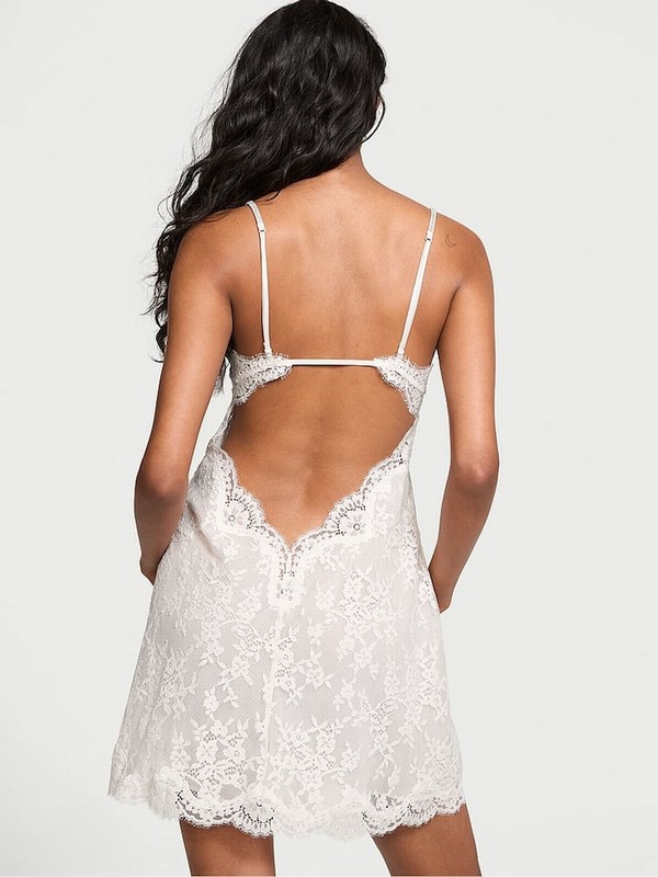 White Victoria Secret Coconut Twinkle Shine Strap Lace Slip Nightwear | OZYVM0549