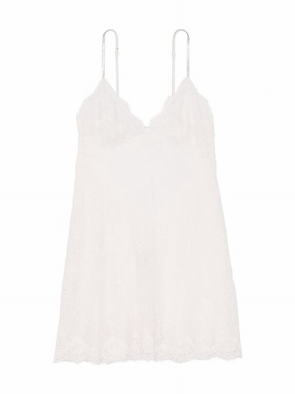 White Victoria Secret Coconut Twinkle Shine Strap Lace Slip Nightwear | OZYVM0549