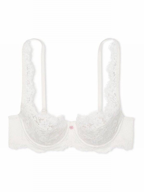 White Victoria Secret Cooconut Lace Lightly Lined Balcony Bras | PLUDB6810